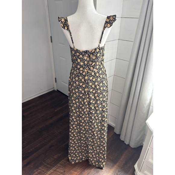 Lulus Dress Womens Medium Black Yellow Floral Maxi Sleeveless Cutout Summer Boho - Picture 3 of 8